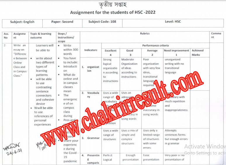HSC 3rd week English Assignment solution 2022
